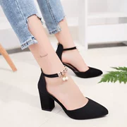 Một từ với giày cao gót Baotou sandal nữ 2018 hè mới Hàn Quốc dày với giày Roman giày đế xuồng đơn nữ