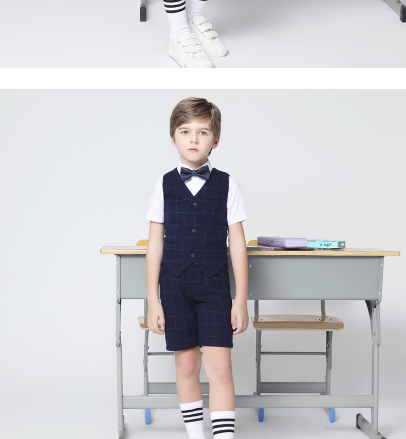 Cậu bé ăn mặc mùa hè ngắn tay vest phù hợp với trang phục ngày của trẻ em đàn piano hiệu suất quần áo trong hoa cô gái ăn mặc shop bán đồ trẻ em