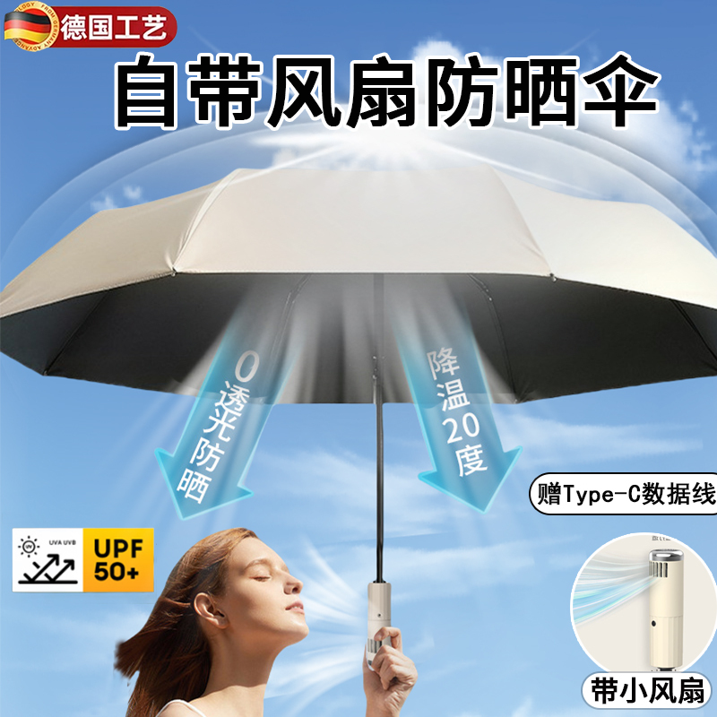 German Fully Automatic Sun Protection Fan Umbrella for Women, Sunshade, Uv Protection, Sun Umbrella for Men, Foldable Large Size
