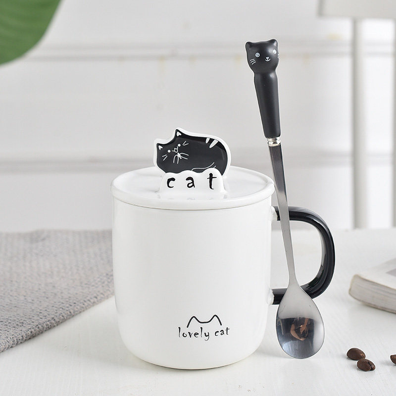 Creative Phone Rack Mark Cup Cartoon Ceramic Mug Men and women Cups Coffee Cup with lid spoon Breakfast Milk Cup