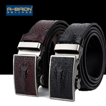 Crocodile Textured Leather Strap Men Genuine Leather Casual Automatic Buckle Mens Belt Bull Leather