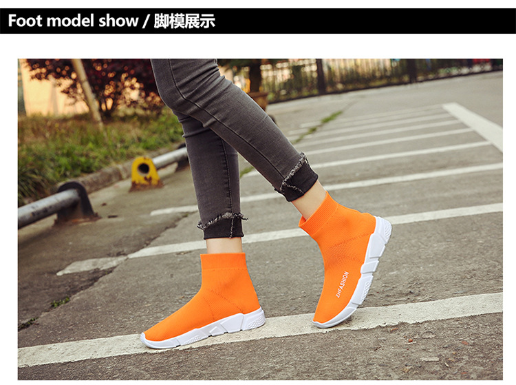 Mùa hè 2018 mới vớ co giãn giày nữ cao cấp đế phẳng thể thao giày sneaker cổ cao