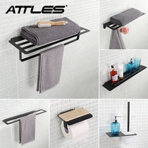 Towel rack 304 stainless steel toilet wall-mounted perforated household pendant set black Nordic shelf