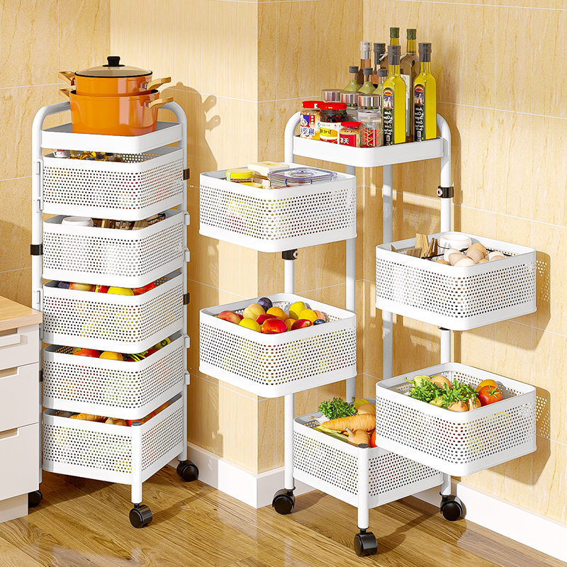 360 degree rotatable kitchen shelf floor multi-storey living room home function put fruit and vegetable basket storage rack