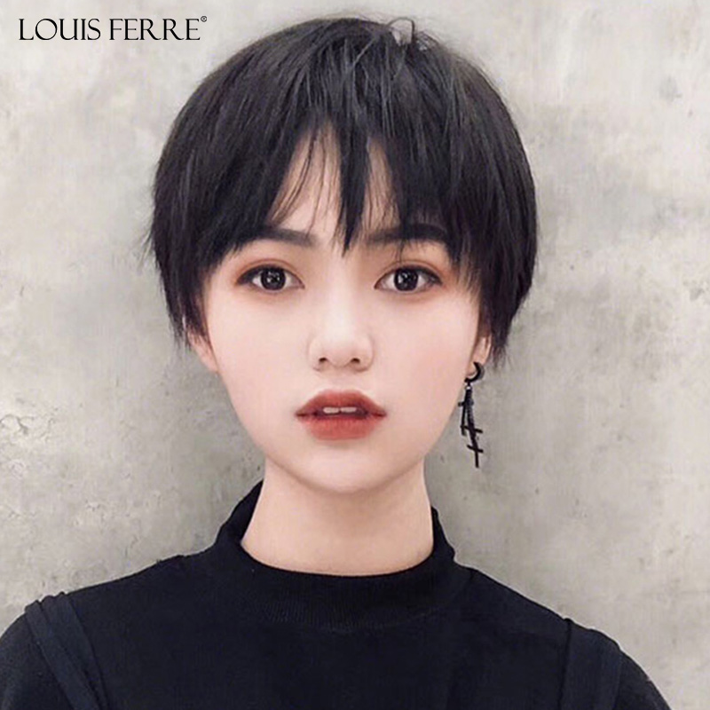 Wig Woman Short Hair Short Hair Straight Hair Fashion Handsome natural fluffy air Liuhai mesh red short hair real hair wig sleeve