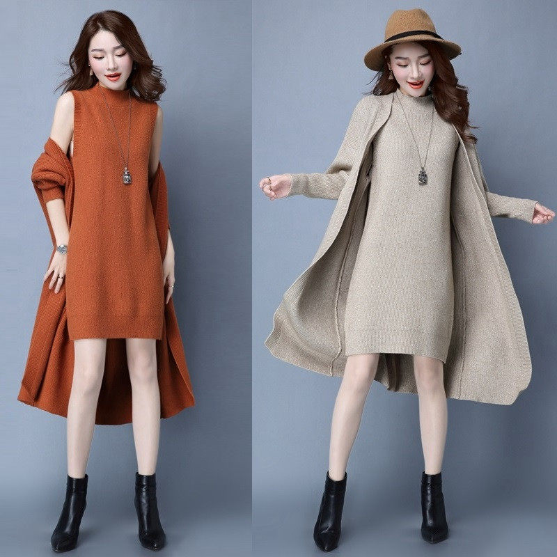 2021 autumn and winter new sweaters Two sets of cashmere cardiovert sweatshirt with long version of sweaters suit damp