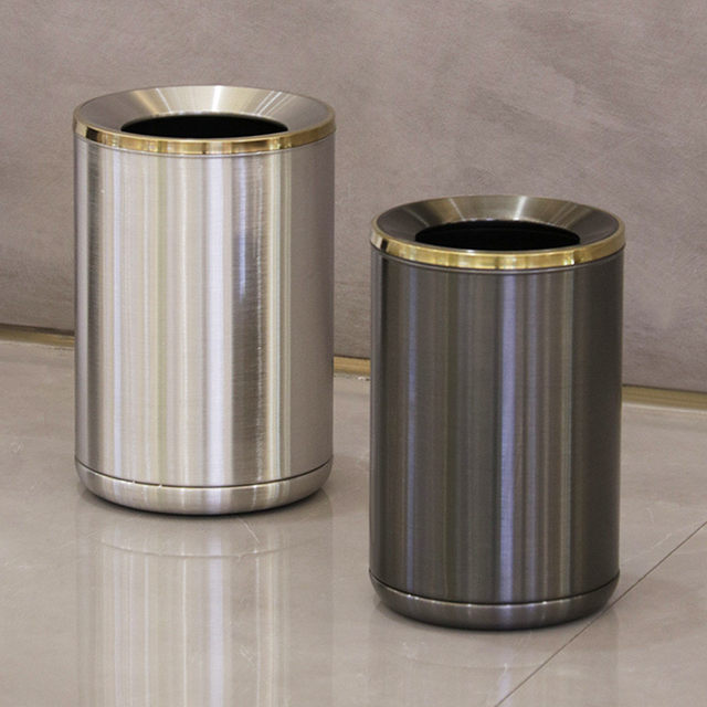 Trash can stainless steel uncovered double-layer creative household living room, bedroom, bathroom and toilet light luxury simple storage barrel