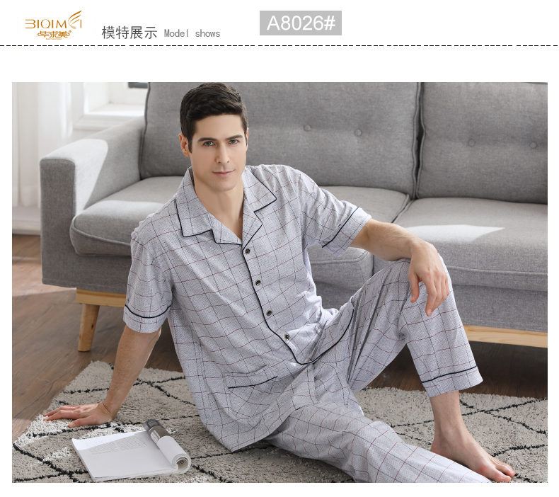 Của nam giới đồ ngủ cotton ngắn tay quần mùa xuân và mùa hè phần mỏng XL cotton mùa hè đồ ngủ nam nhà cũ bộ dịch vụ pijama nam cao cấp