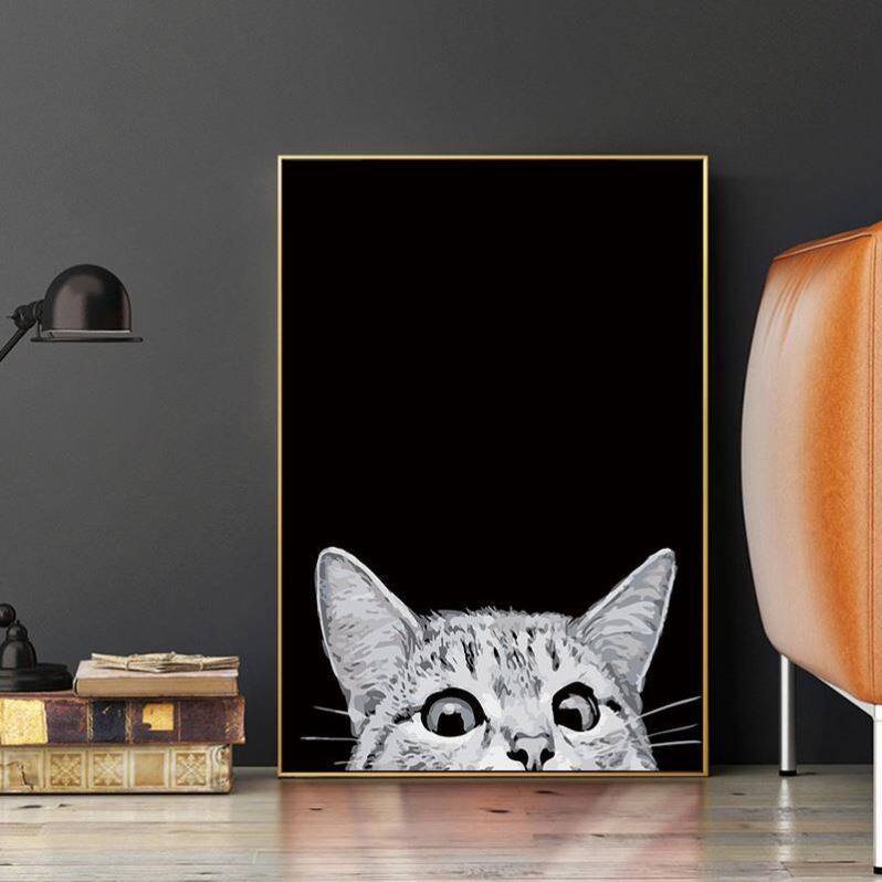 Nordic Living Room Decoration Painting Small Freshener Cat Hanging Drawing Core Sofa Background Wall Black And White Animal Wall Drawing Hearts