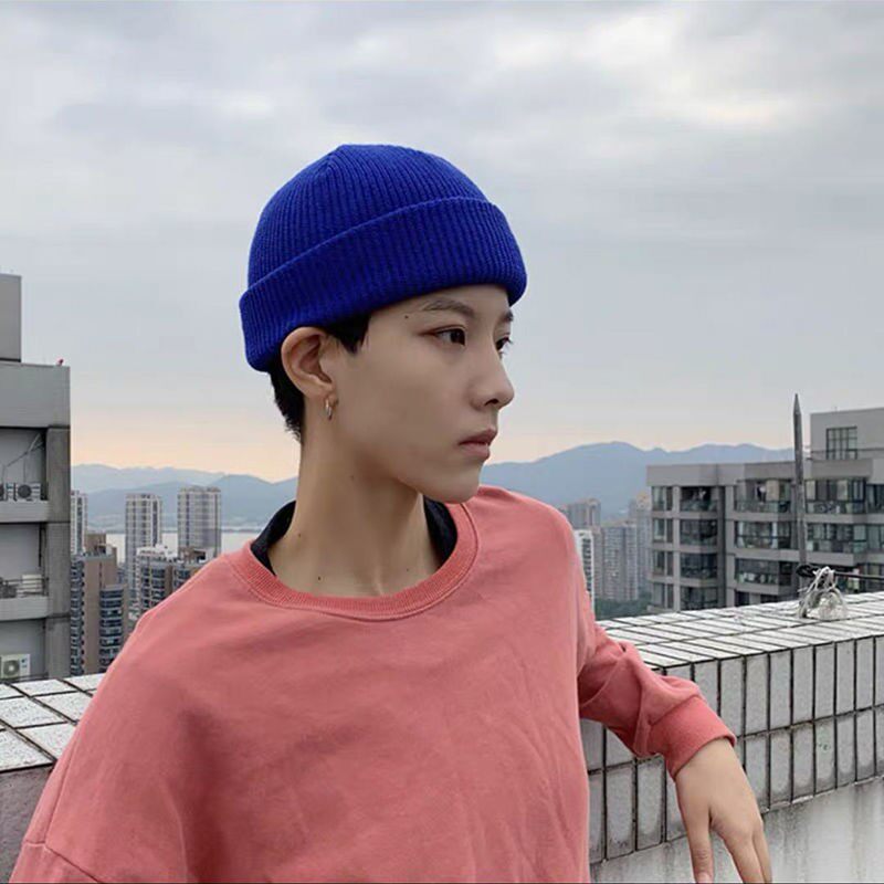 Klein blue autumn winter hair line hat lovers knit hat male and female student Korean version hat melon leather hat 100 lap warm melon peel