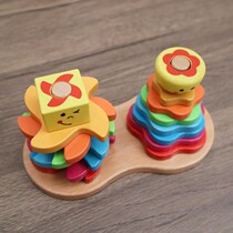 Childrens wooden stacked high tower toy solid wood high quality rainbow tower early education educational aids fine movements