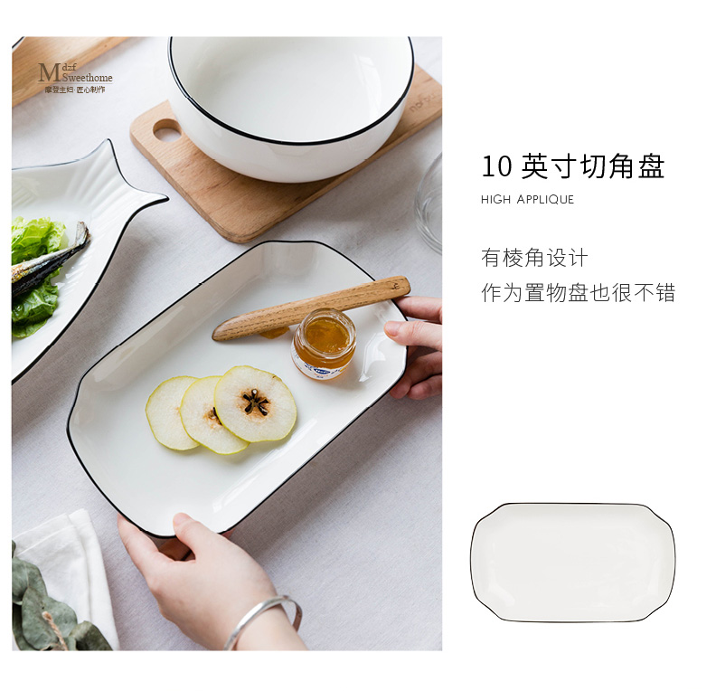 Bà nội trợ hiện đại Châu Âu Black Line Bộ đồ ăn bằng gốm Món ăn gia đình Cơm bát súp bát mì bát chén ăn cơm