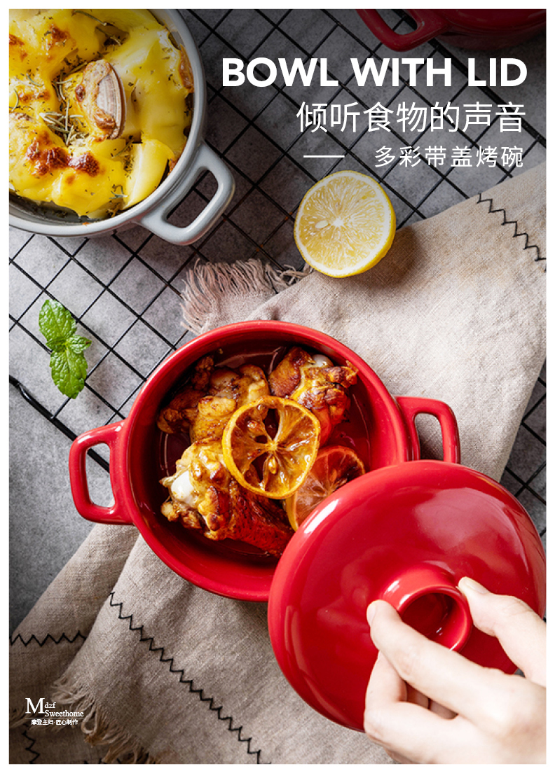 Modern housewives ears pan ceramic creative square oven baked FanPan bowl dishes baked cheese western dishes