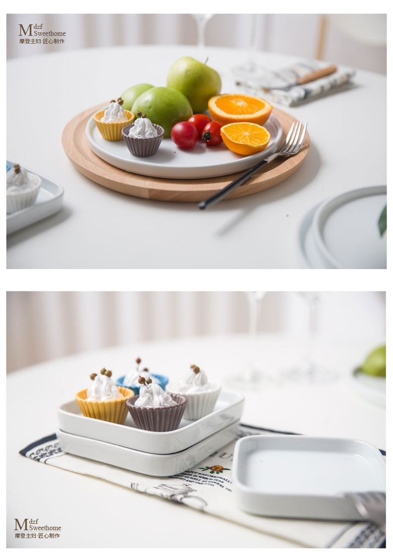 Modern home housewife creative pure white ceramic plate disc flat side plate of fruit bowl dessert plate plate