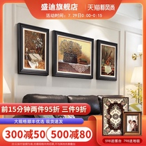 Modern American decorative painting Living room sofa background wall hanging painting Bedroom light luxury retro oil painting European triple mural