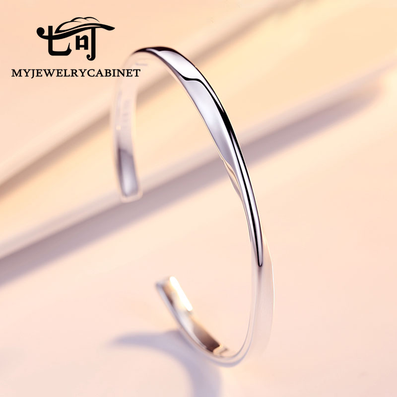 Seven-990 foot silver bracelet female glossy surface opening minimalist silver bracelet Accessories Mother's Day gift giving mom practical