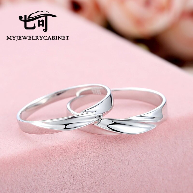 Seven can open couple ring female free lettering 925 silver pair ring male ring Korean version simple pair of live mouth ring
