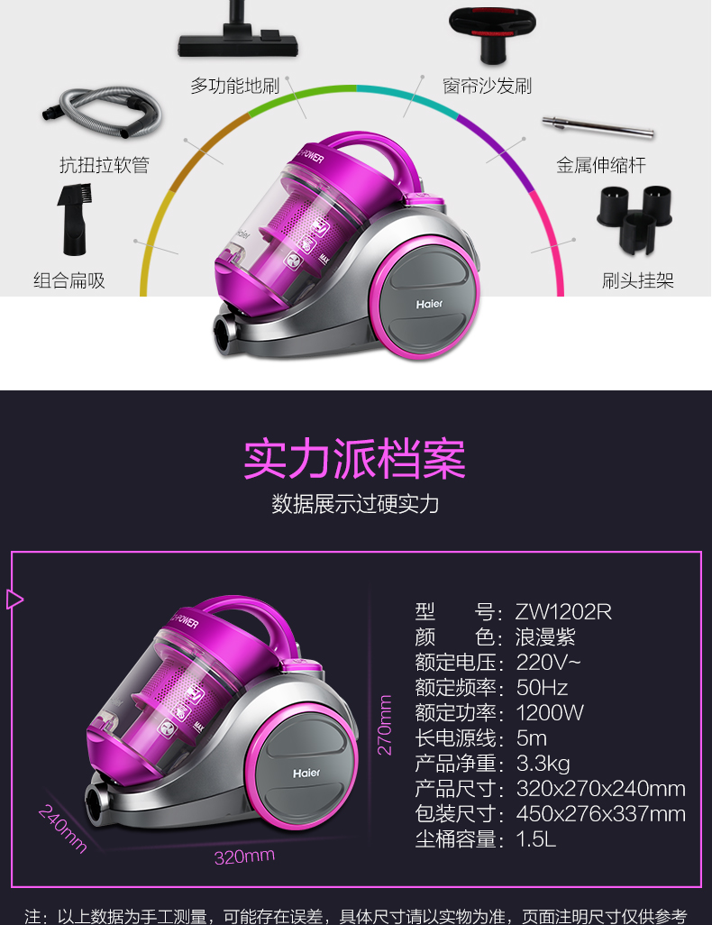 Máy hút bụi Haier gia dụng ZW1202R câm mạnh mẽ thảm công suất cao nhỏ nhỏ không có vật tư tiêu hao - Máy hút bụi 