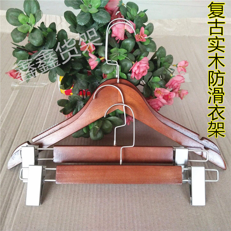 Solid wood clothing store non-slip hanger pants clip hanger Men's and women's clothing hanging pants clip Clothing store display rack on the wall