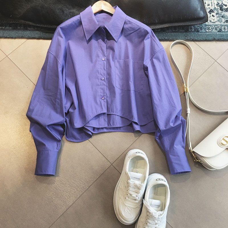 Super Fairy-Like Lavender Purple Irregular Shirt for Women This Spring and Autumn, High-End, Elegant, Loose-Fitting Shirt, Versatile Top, Trendy