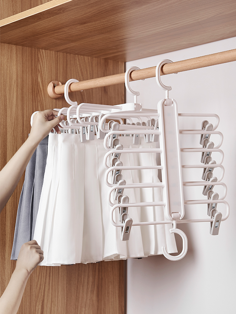 Multi-function folding pants rack Multi-layer telescopic home pants clip Underwear drying storage artifact Pants hanger with clip
