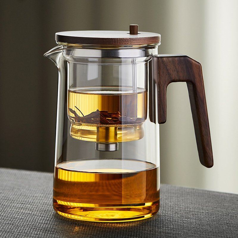 Enlightening flutter cup high temperature resistant tea pot walnut Muqigong tea with glass liner upscale tea water separation for home-Taobao