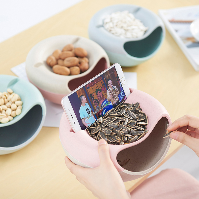 Wheat straw lazy double melon seed plate Candy box Creative plastic fruit plate Living room nibbling melon seed dried fruit plate
