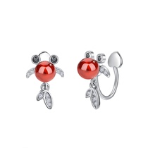 Pure Silver Goldfish Without Pain Ear Clip Woman Without Earl Hole Advanced Sensation Retro Temperament Earrings Brief Red Earl Decorated Mosquito Incense Tray