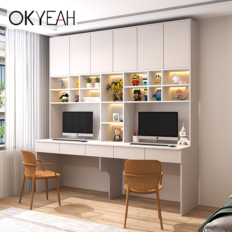 Double computer desk desk bookshelf integrated home desk light extravagant minimalist desk desktop bookcase study desk