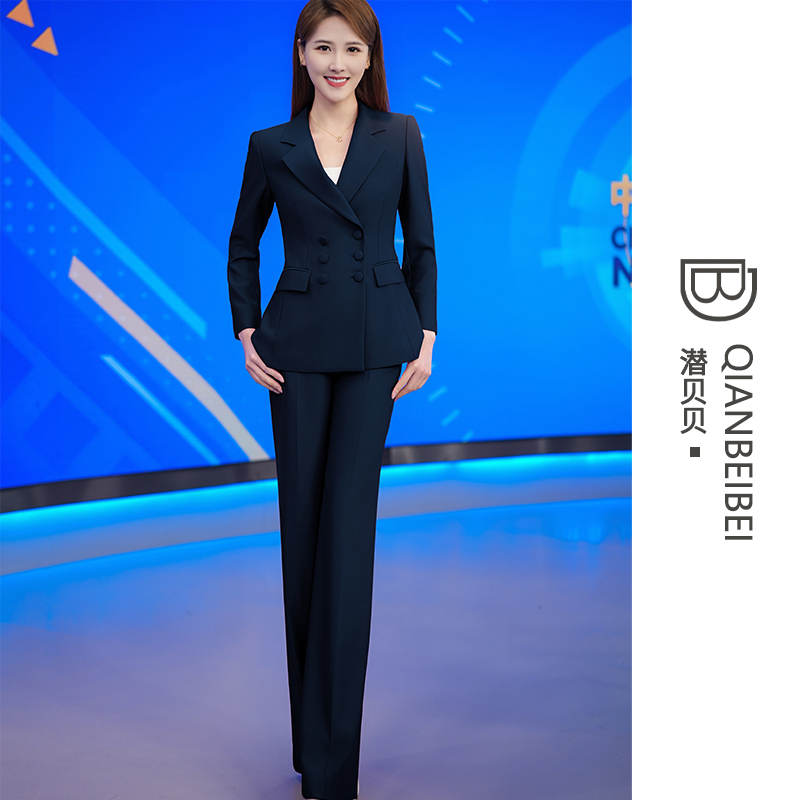Navy Blue Civil Service National Exam Interview Suit Professional Suit for Women Summer Business Wide-Leg Pants Straight-Leg Pants Business Formal Wear