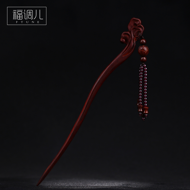 Old Material Small-Leaf Red Sandalwood Handmade Purple Tooth Black Garnet Tassel Hairpin Female Month Old Headwear Ancient Style Han Dynasty Hairpin