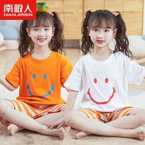 Childrens pajamas girls summer new middle and big childrens cotton air-conditioning suit suit little girl short-sleeved thin section home service