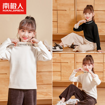 Nanjiren girls bottoming shirt autumn and winter childrens fleece half-high collar 2021 new middle and big childrens warm inner top