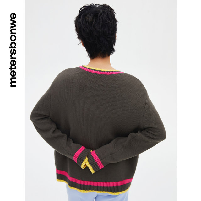 Metersbonwe round neck sweater ແມ່ຍິງພາກຮຽນ spring ໃຫມ່ທີ່ຫນ້າສົນໃຈ jacquard ວ່າງ knitted sweater ເທິງຂອງແມ່ຍິງ