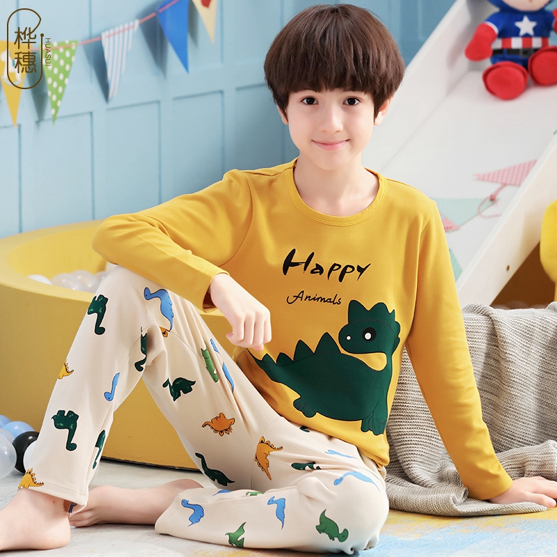 Chàng trai bộ đồ ngủ dài tay trẻ em bông mùa xuân mùa thu pajamaboys 3 5 đứa trẻ lớn 7 nhà bộ quần áo 12-15 tuổi.