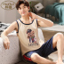 Mens đồ ngủ cotton mùa hè vest model mỏng trẻ sinh viên không tay cartoon bông quần áo nhà set mùa hè. 