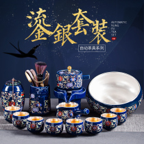 Gilt silver tea set 999 pure silver automatic kung fu to make teapot tea cup house full set of ceramic Jingde Town