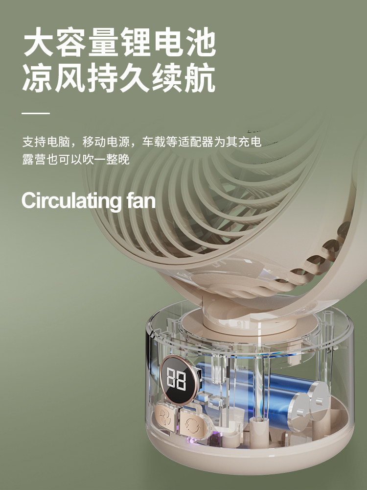 Desktop Fan with Oscillation, Rechargeable, Silent, Strong Wind, Suitable for Students in Class, Dormitory, Office, Usb, Small, Portable, Mini, Desktop, Long Battery Life, Outdoor, Wireless, Summer Cooling Device