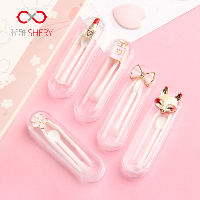 Invisible near view eye mirror box clip tweezers suction bar Cute Portable Companion Double box wearing a tool with a pupil