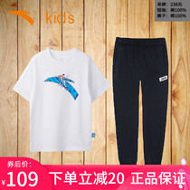 Anta childrens clothing boys autumn sports set 2021 official website new large childrens mens short-sleeved shorts two-piece