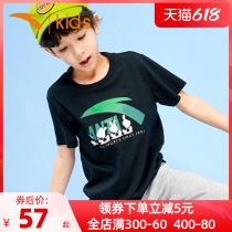 Ann Stepping Boy Clothing Pure Cotton Boy Sports Short Sleeve T BIG CHILD SUMMER NEW OFFICIAL WEB CHILDREN SHORT T SUCTION SWEAT SHORT CLOTHING