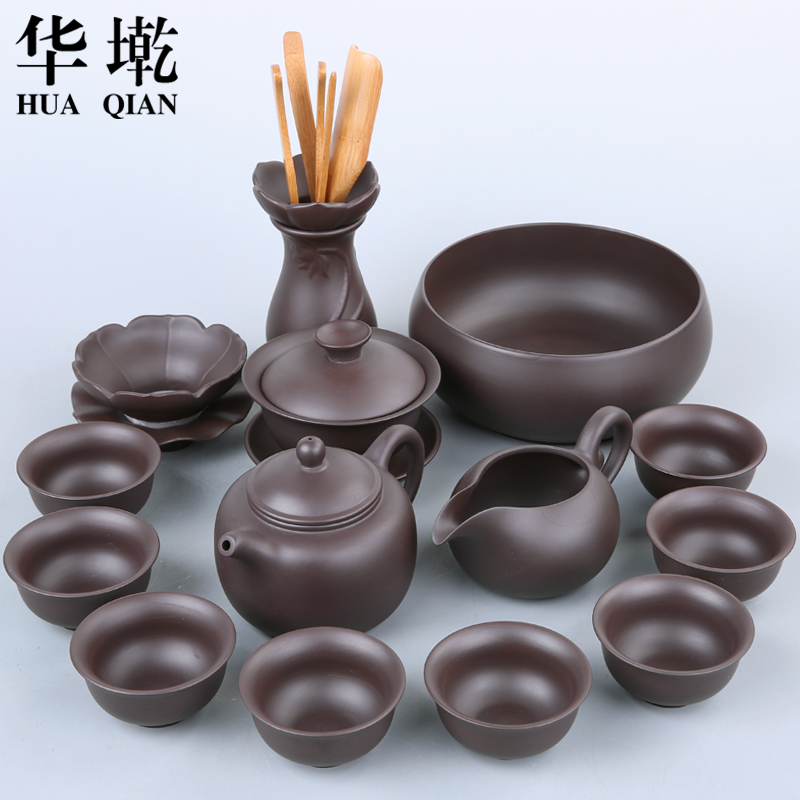 China Qian tea sets yixing undressed ore violet arenaceous kung fu tea set stone gourd ladle pot of manual old tea purple clay teapot