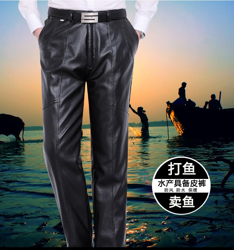 Quần da xe máy nam cũ dày cộng với quần nhung da trung niên mùa đông ấm quần da lỏng lẻo - Quần da quần đùi nam