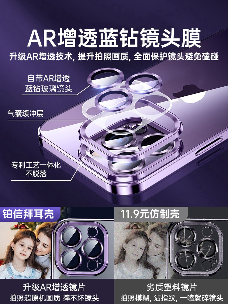 [自带镜头膜]适用苹果14promax手机壳iphone13新款12情侣11透明高级感硅胶plus超薄全包防摔pm女电镀男保护套