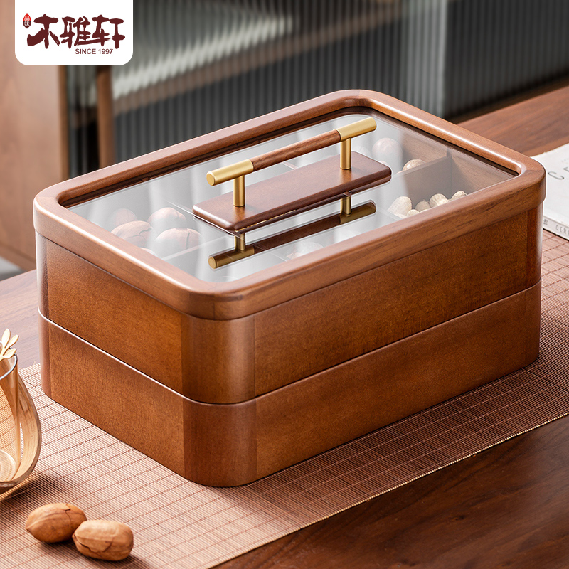 Nuts Snack containing box Living room Tea Table Home Fruit Dry Fruit Box Melon Seeds Candy Box Solid Wood Fruit Pan New Chinese-Taobao