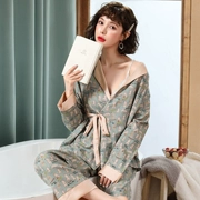 Bà bầu mặc đồ ngủ kimono mùa xuân và mùa thu cotton quần áo sau sinh cho con bú Quần áo hai mảnh phù hợp với dịch vụ mang thai tại nhà - Giải trí mặc / Mum mặc