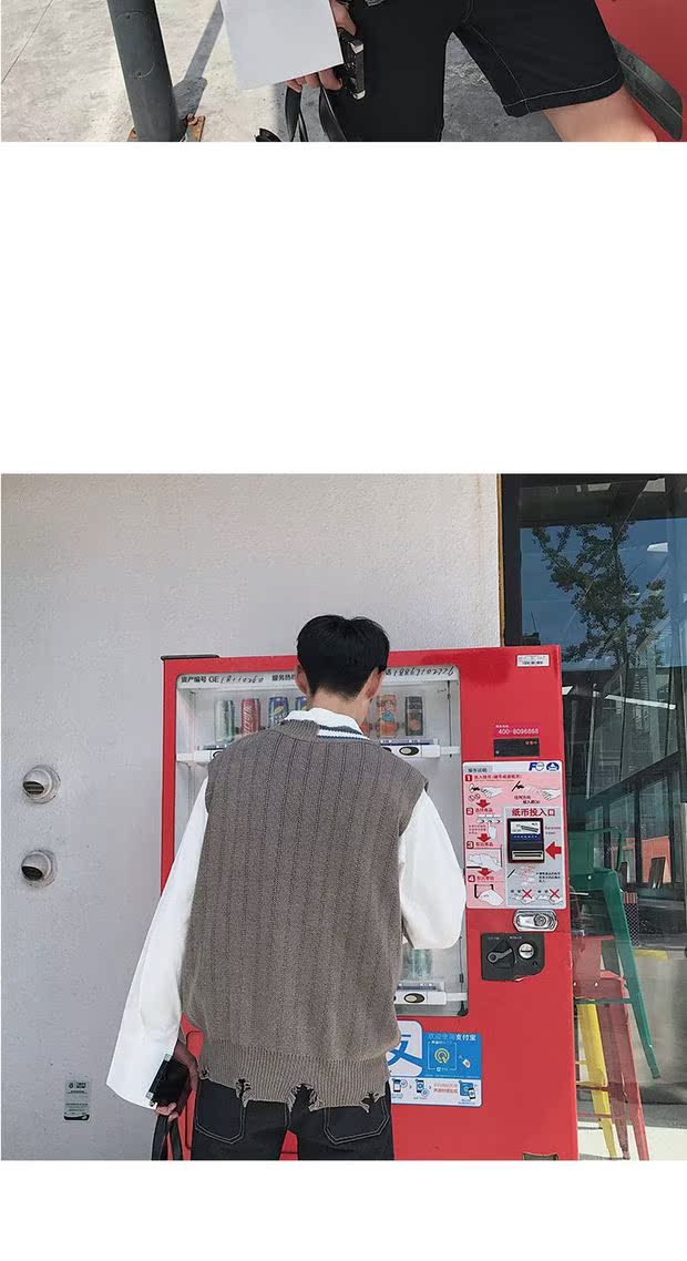 Vest nam mùa đông ấm áp Phiên bản Hàn Quốc của xu hướng áo len mùa thu và mùa đông Áo vest không tay áo len lưới màu đỏ áo dệt kim tay ngắn