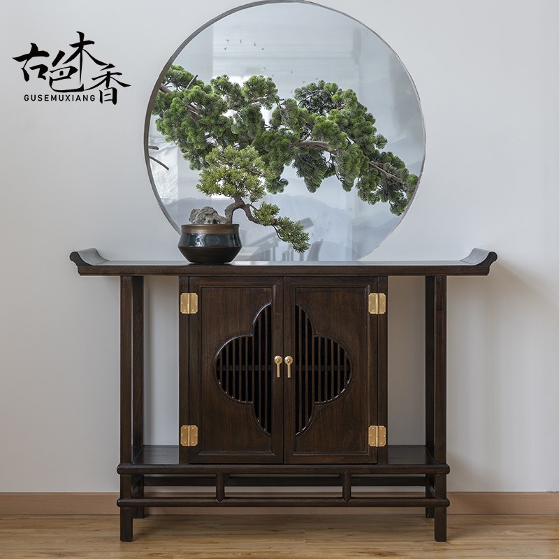 New Chinese style entry porch cabinet solid wood partition antique strip case light luxury porch table hall shoe cabinet against the wall dining cabinet