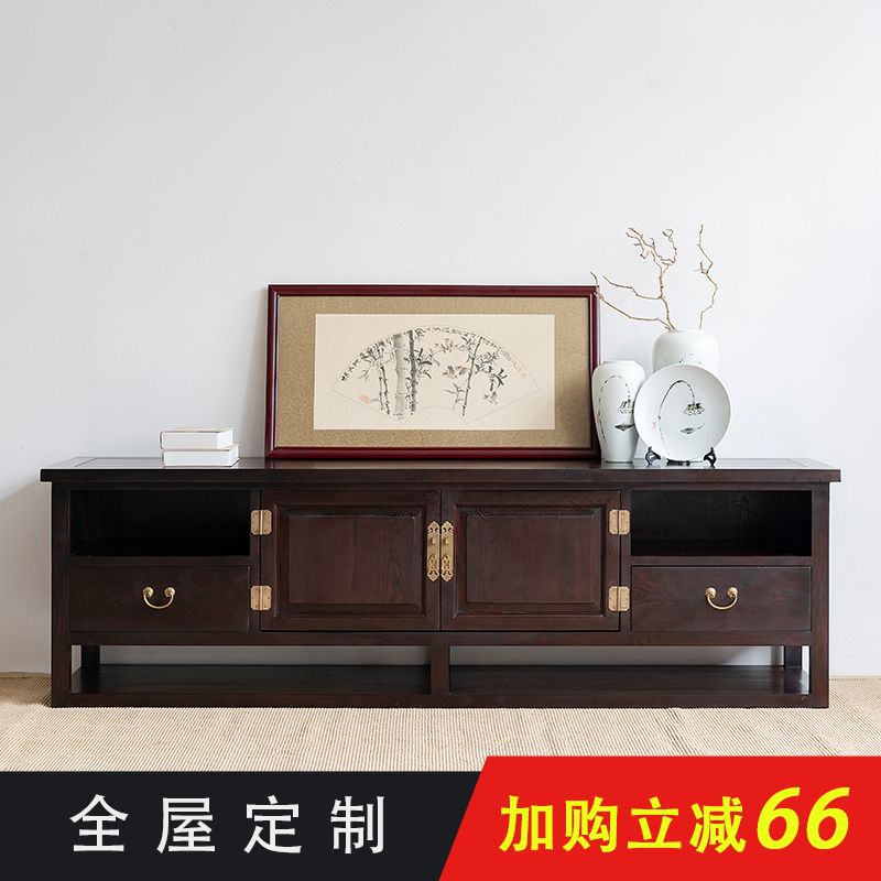 New Chinese solid wood bedroom narrow TV cabinet tea composite living room storage for small cabinet type audio and audio-visual cabinet