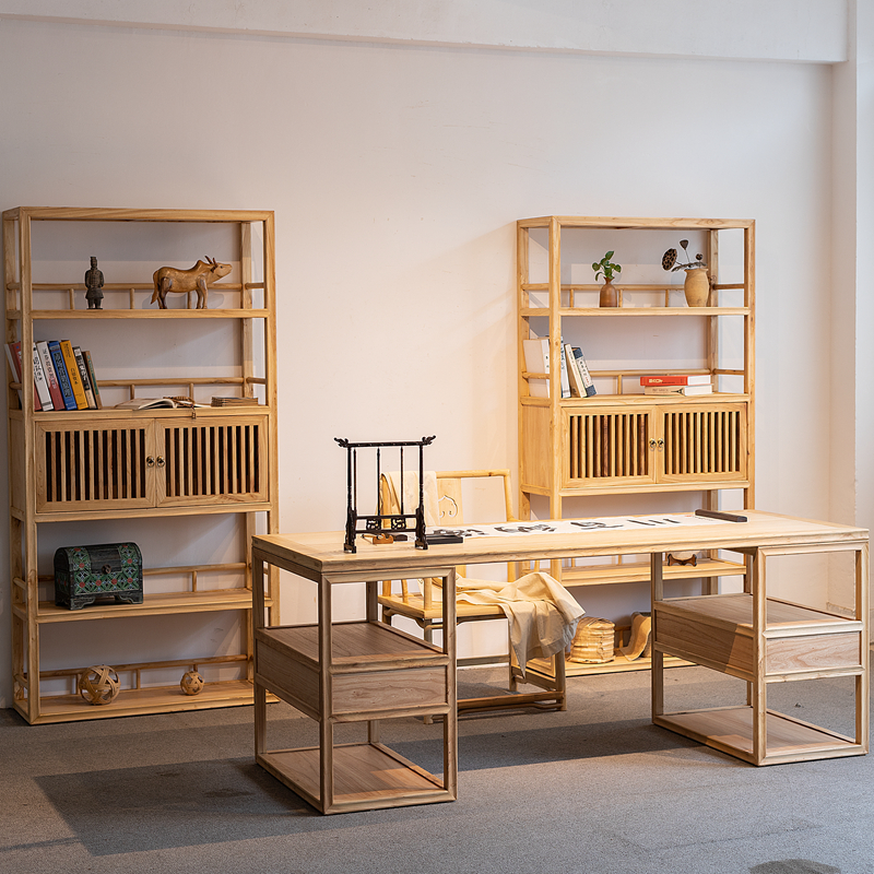 New Chinese solid wood calligraphy desk office computer desk Zen calligraphy and painting case desk study furniture set combination